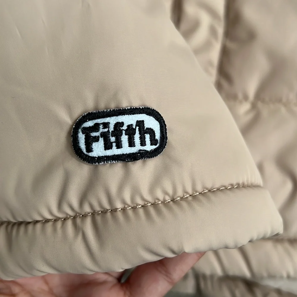 THE FIFTH LABEL Oversized Puffer Jacket XS Beige Neutral Cropped Retro 90s Fall - Picture 8 of 12